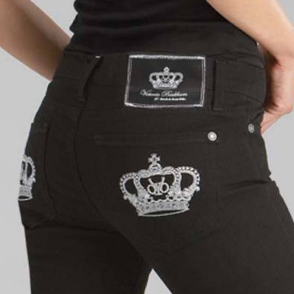 Victoria Beckham Rock & Republic Black Jeans Silver Crowns - Picture 2 of 11
